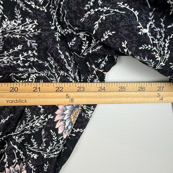 Loft Plus Floral Dress Womens 18 Black Multi Tie Neck Elastic Waist Cottage Boho - Picture 6 of 7